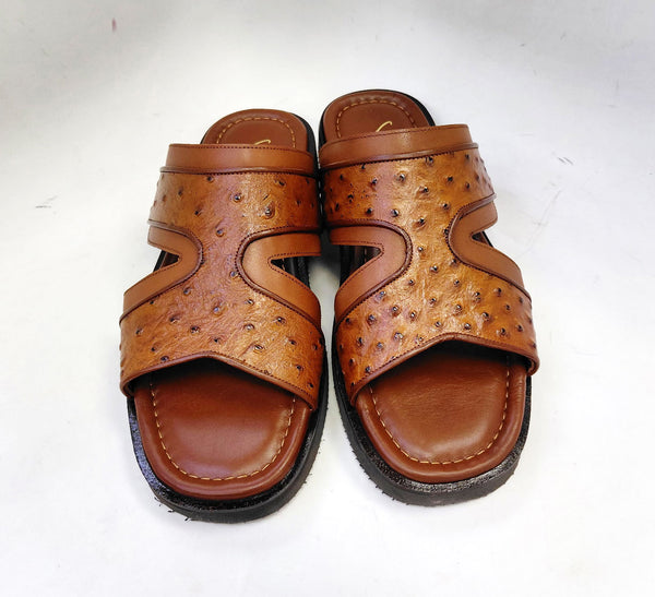 C Collection Ostrich Calfskin Sandal - Tan