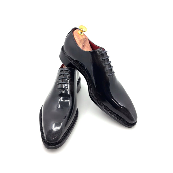 Ugo Vasare Jason Wholecut Patent Calfskin Oxford - Charcoal Grey