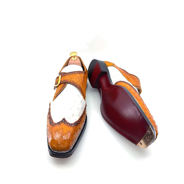 Maurice Palm Desert Custom Made Ostrich Monkstrap - Camel/White