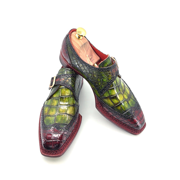 Maurice Custom Alligator Monkstrap Collab With Mr.Salvatore - Burgundy/Greene