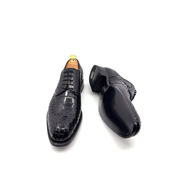 Ugo Vasare Alligator Lace-Up Oxford - Black