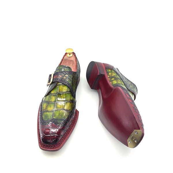 Maurice Custom Alligator Monkstrap Collab With Mr.Salvatore - Burgundy/Greene