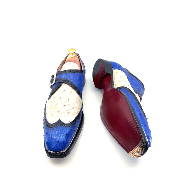 Maurice Palm Desert Custom Made Ostrich Monkstrap - Blue/White