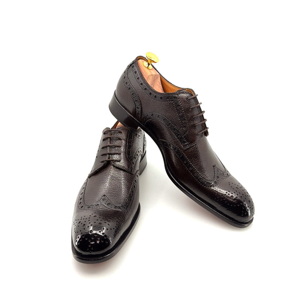 Ugo Vasare Llama Leather Wingtip Oxford - Dark Brown