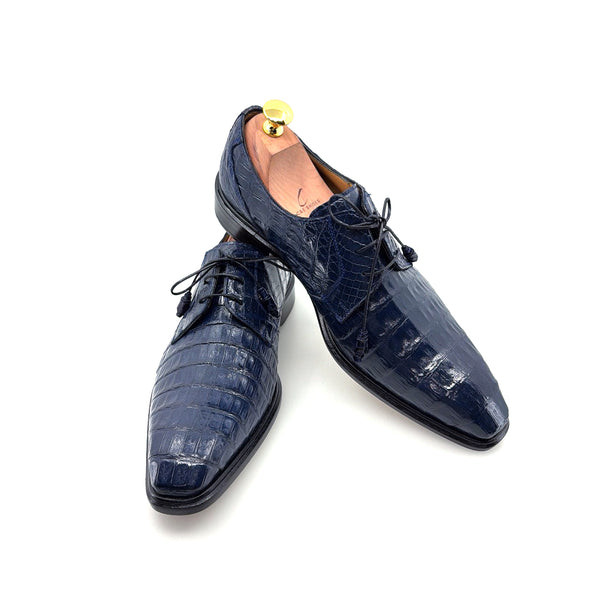 Mezlan "Beverly Hills" Crocodile Lace-Up Shoe Blue