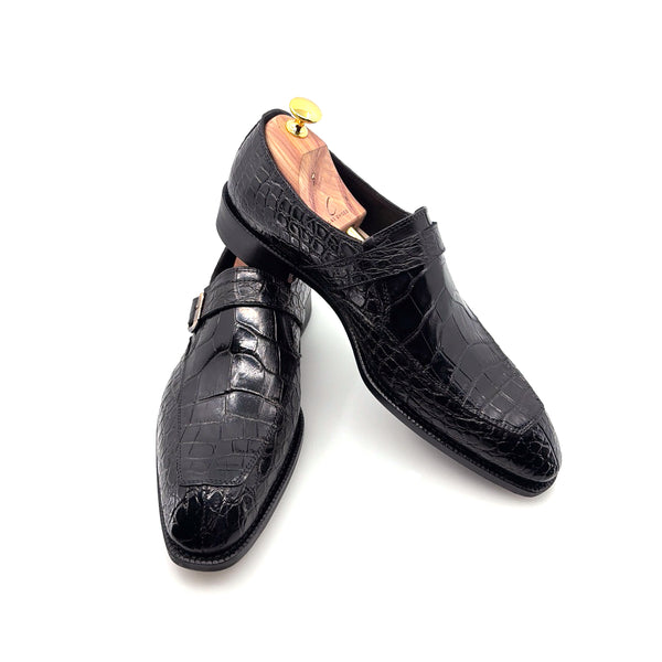 Maurice Sargeant Alligator Monkstrap - Black