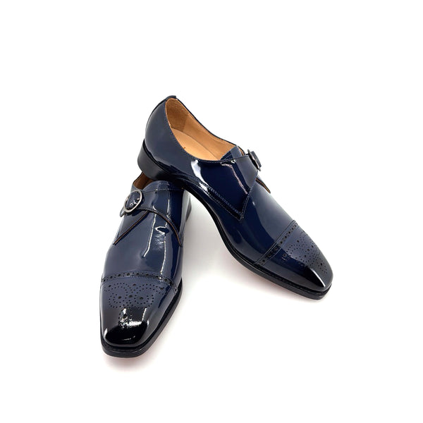 Maurice Patent Leather Monkstrap Shoe - Navy