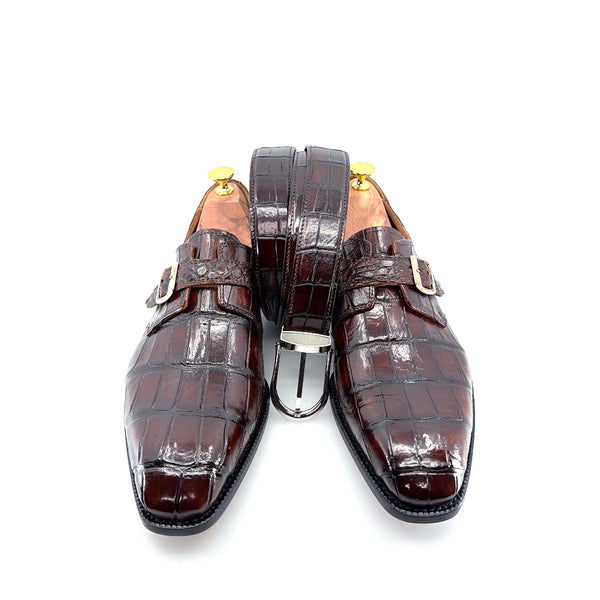 Maurice Raleigh Alligator Monkstrap Shoe - Brown