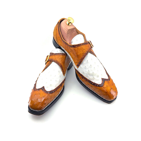 Maurice Palm Desert Custom Made Ostrich Monkstrap - Camel/White