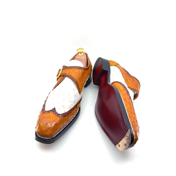 Maurice Palm Desert Custom Made Ostrich Monkstrap - Camel/White