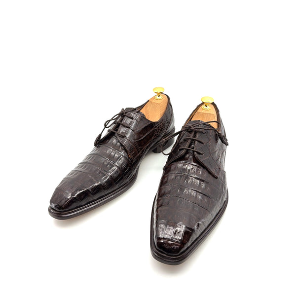 Mezlan "Beverly Hills" Crocodile Lace-Up Shoe Brown