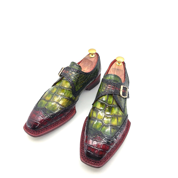 Maurice Custom Alligator Monkstrap Collab With Mr.Salvatore - Burgundy/Greene