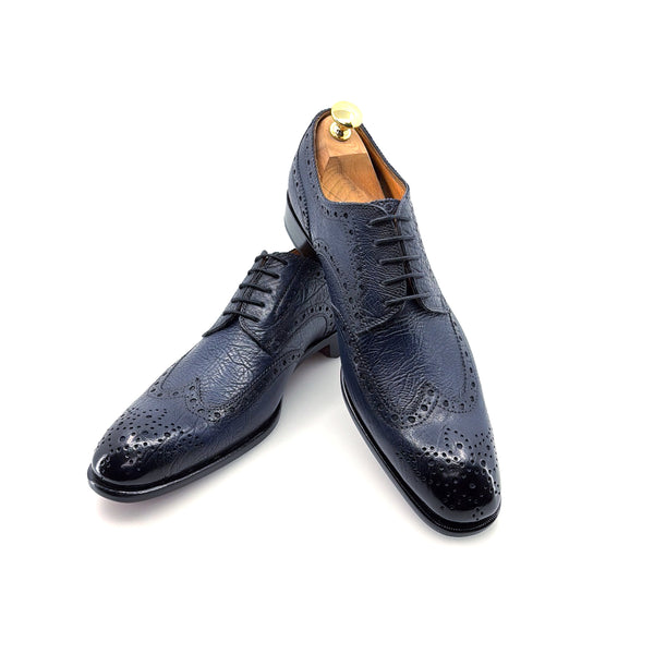 Ugo Vasare Llama Leather Wingtip Oxford - Navy