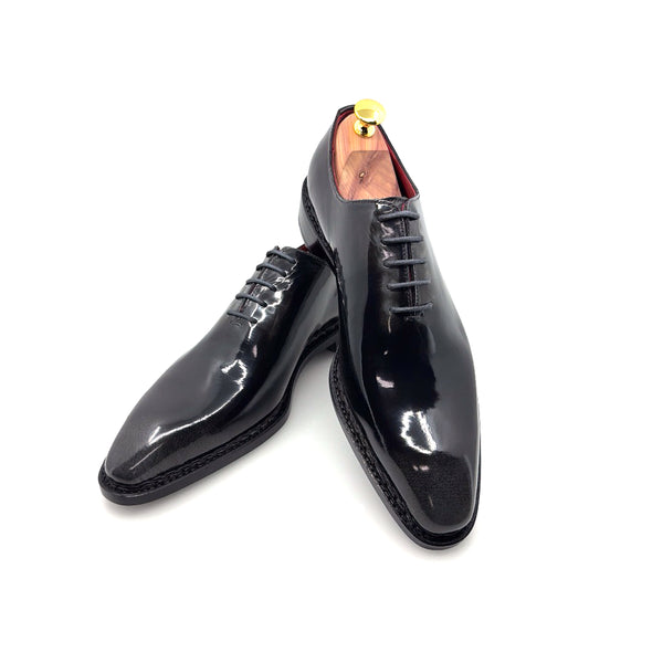 Ugo Vasare Jason Wholecut Patent Calfskin Oxford - Charcoal Grey