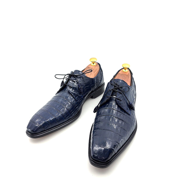 Mezlan "Beverly Hills" Crocodile Lace-Up Shoe Blue