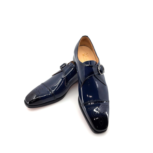 Maurice Patent Leather Monkstrap Shoe - Navy