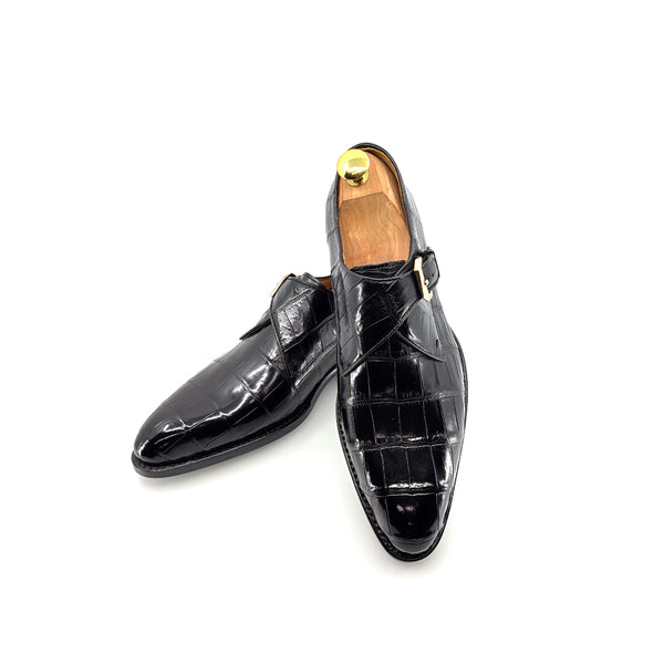 Ugo Vasare Alligator Monkstrap - Black