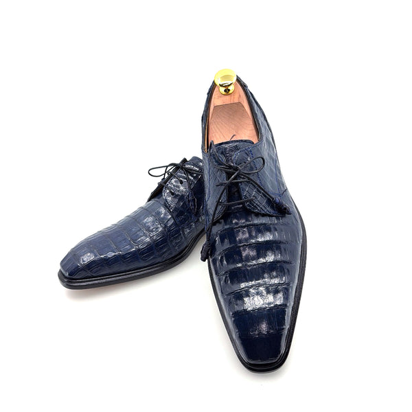 Mezlan "Beverly Hills" Crocodile Lace-Up Shoe Blue