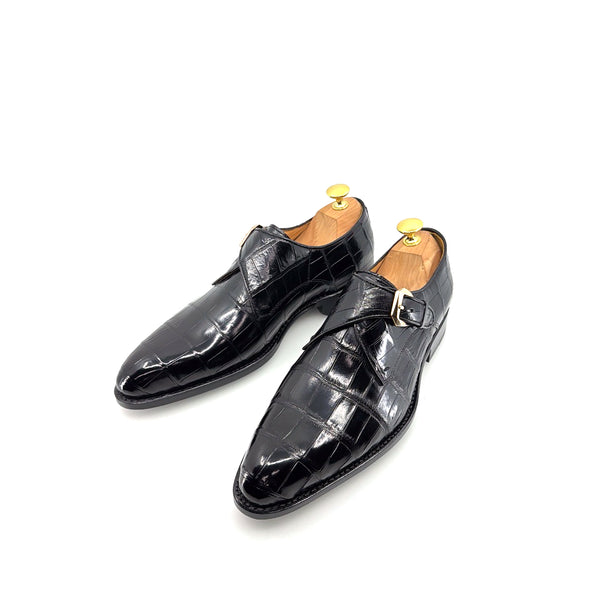 Ugo Vasare Alligator Monkstrap - Black