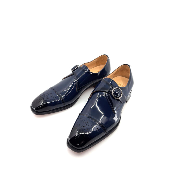 Maurice Patent Leather Monkstrap Shoe - Navy