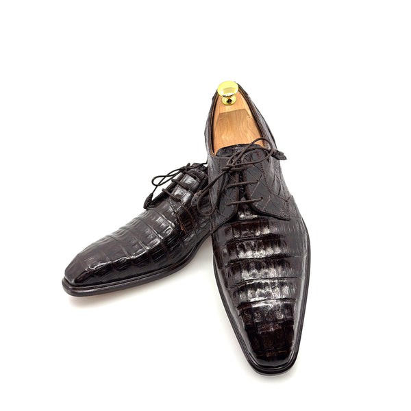 Mezlan "Beverly Hills" Crocodile Lace-Up Shoe Brown