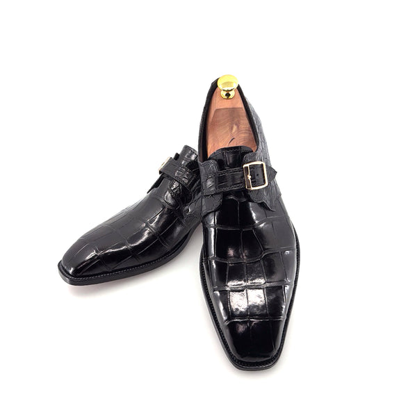 Maurice Raleigh Alligator Monkstrap Shoe - Black