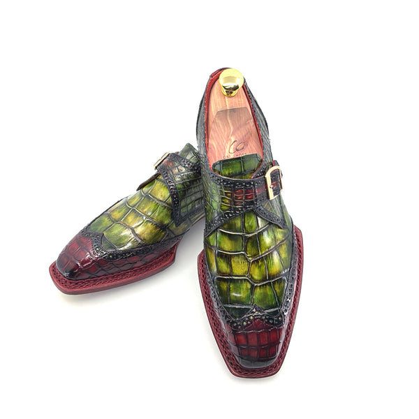 Maurice Custom Alligator Monkstrap Collab With Mr.Salvatore - Burgundy/Greene