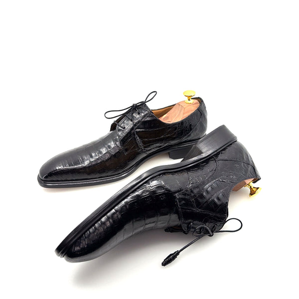 Mezlan "Beverly Hills" Crocodile Lace-Up Shoe Black
