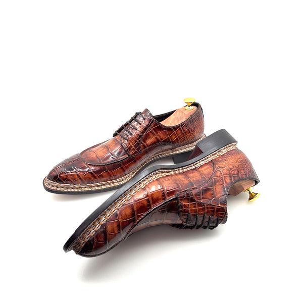 Maurice Custom Alligator Lace-Up Collab with Mr. Maximoff 1.0 - Coffee