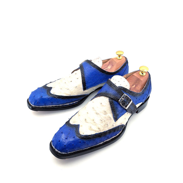 Maurice Palm Desert Custom Made Ostrich Monkstrap - Blue/White