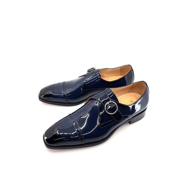 Maurice Patent Leather Monkstrap Shoe - Navy
