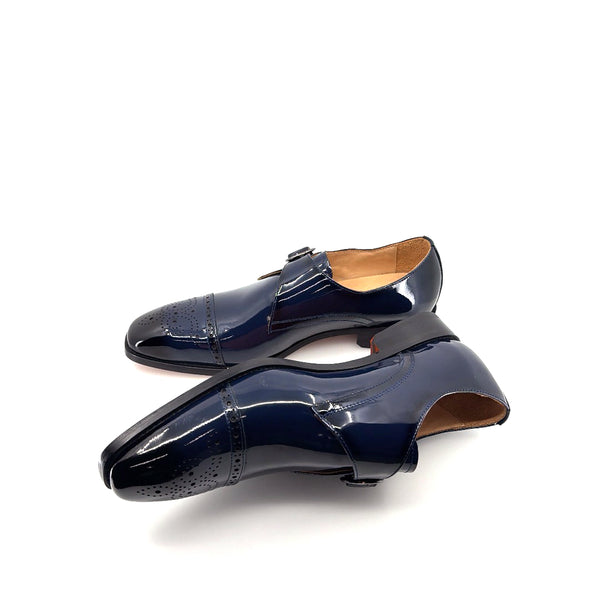 Maurice Patent Leather Monkstrap Shoe - Navy