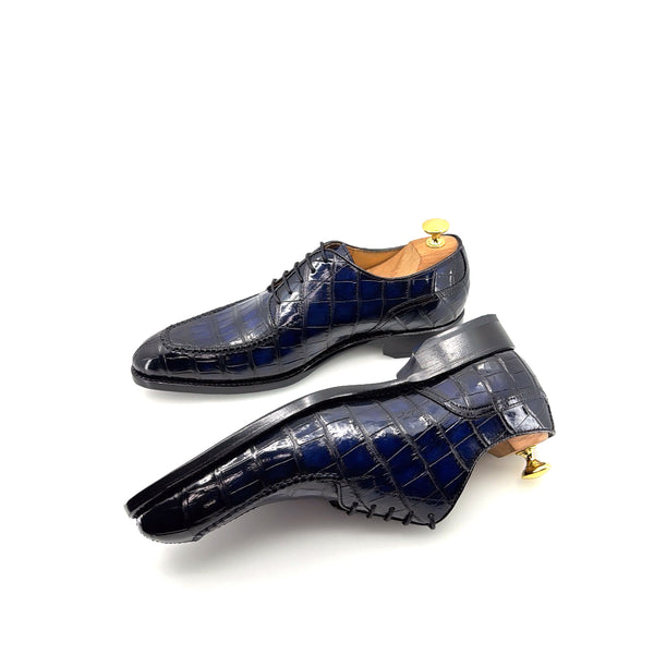 Ugo Vasare Alligator Lace-Up Shoe - Navy