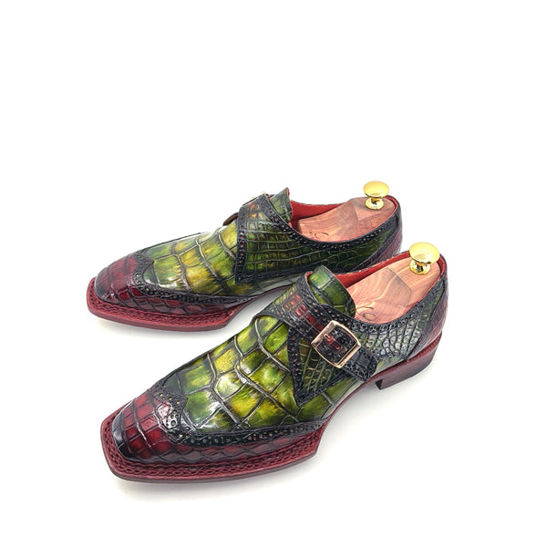 Maurice Custom Alligator Monkstrap Collab With Mr.Salvatore - Burgundy/Greene