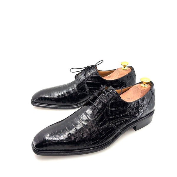 Mezlan "Beverly Hills" Crocodile Lace-Up Shoe Black