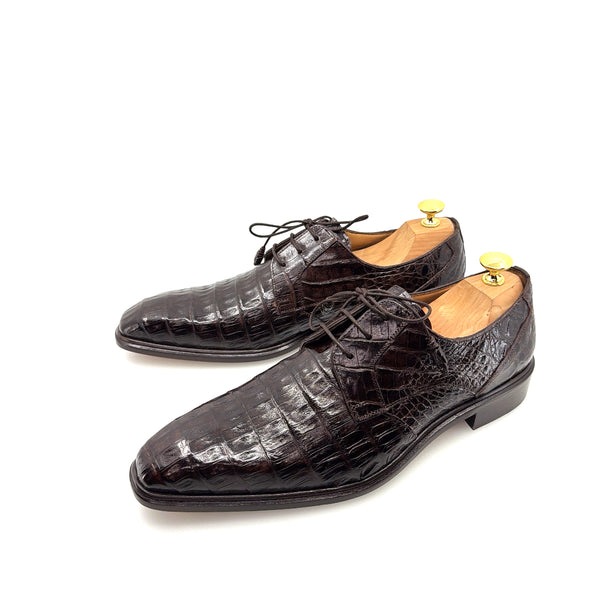 Mezlan "Beverly Hills" Crocodile Lace-Up Shoe Brown