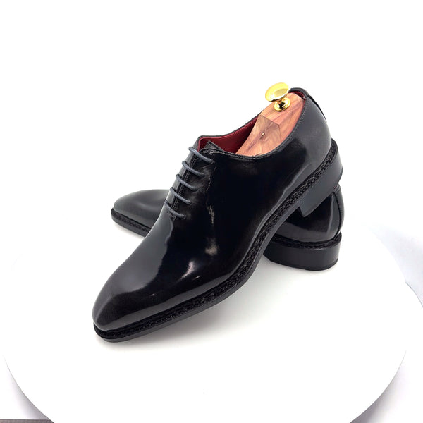 Ugo Vasare Jason Wholecut Patent Calfskin Oxford - Charcoal Grey