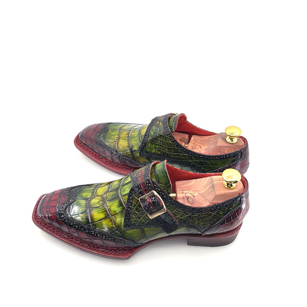 Maurice Custom Alligator Monkstrap Collab With Mr.Salvatore - Burgundy/Greene