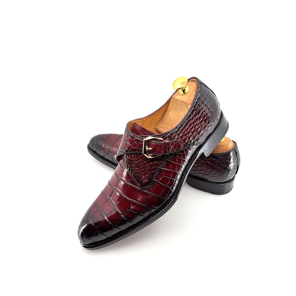 Ugo Vasare Alligator Monkstrap - Burgundy