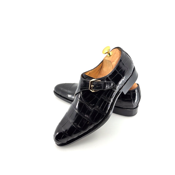 Ugo Vasare Alligator Monkstrap - Black