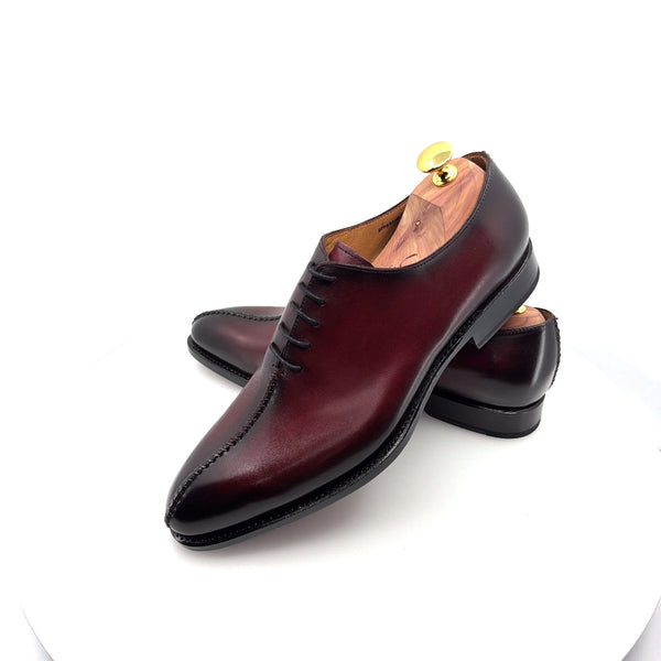 Ugo Vasare "Derrick" Burnished Calfskin Lace-Up Oxford Burgundy