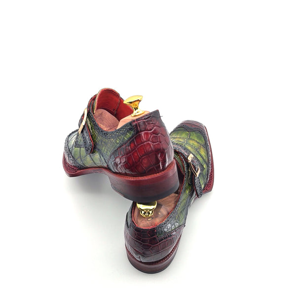 Maurice Custom Alligator Monkstrap Collab With Mr.Salvatore - Burgundy/Greene