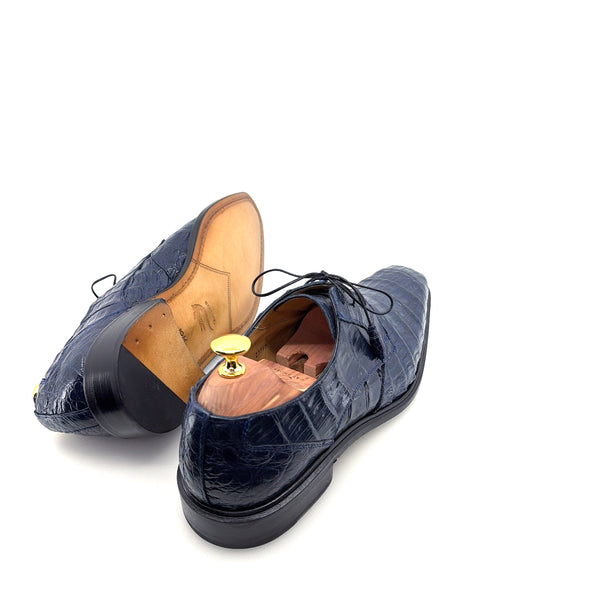 Mezlan "Beverly Hills" Crocodile Lace-Up Shoe Blue