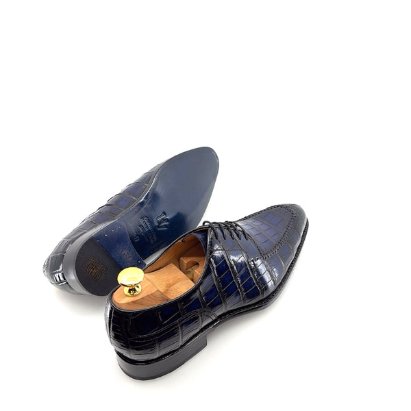 Ugo Vasare Alligator Lace-Up Shoe - Navy