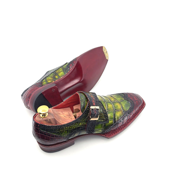 Maurice Custom Alligator Monkstrap Collab With Mr.Salvatore - Burgundy/Greene