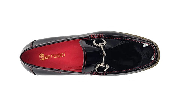 Carrucci Patent Leather Horsebit Loafer - Black/Red