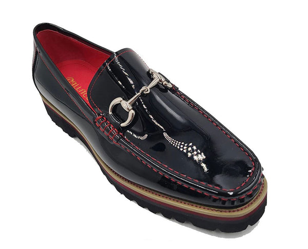 Carrucci Patent Leather Horsebit Loafer - Black/Red