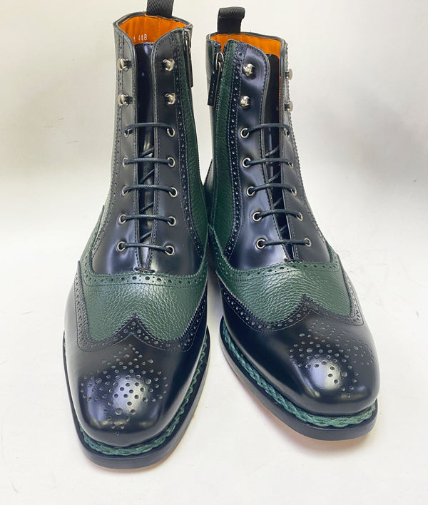 Mezlan Boot Pebbled & Smooth Leather - Black/Forest