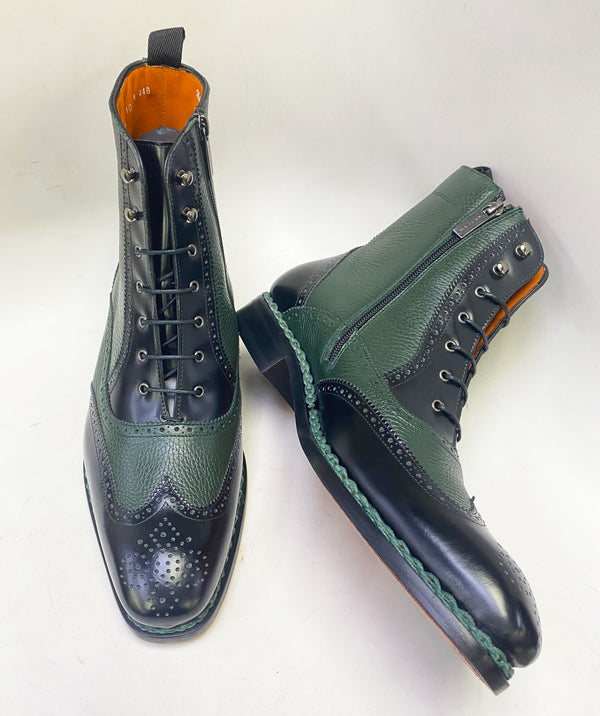 Mezlan Boot Pebbled & Smooth Leather - Black/Forest