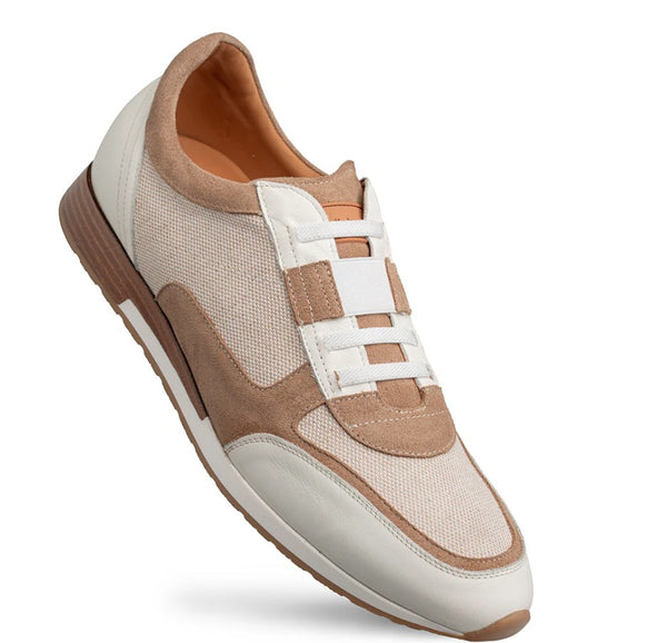 Mezlan Riumar Suede/Linen Sneaker - Bone/Sand
